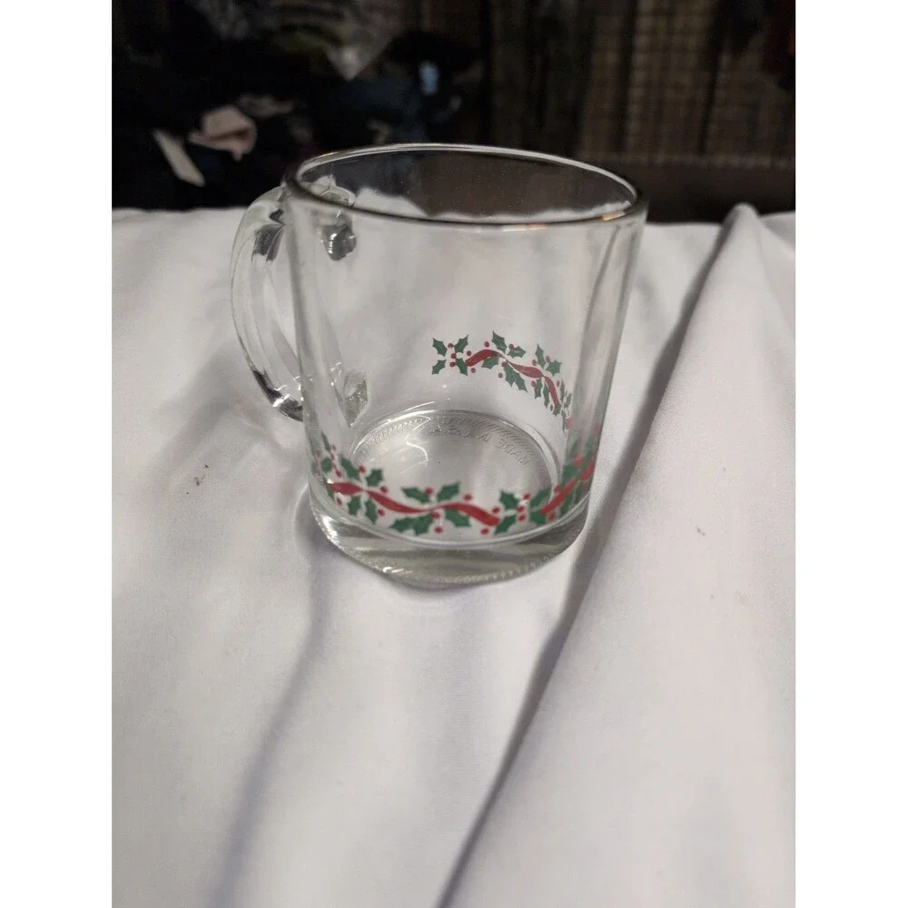 Vintage Glass Mug with Holly Design - 25% Off 5+ Items